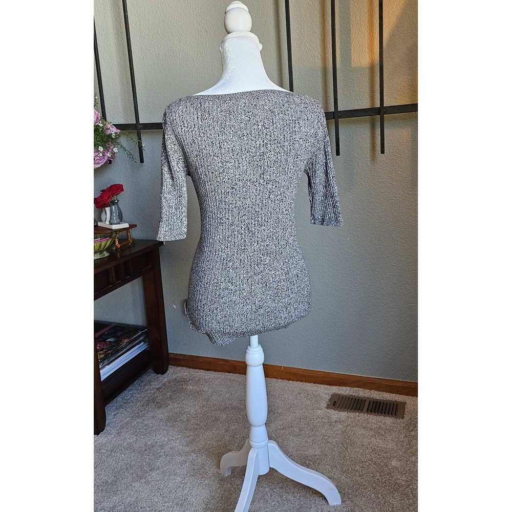 Ann Taylor Factory Marled Ribbed Knit Boat Neck Sweater Top Gray Black Small - Picture 2 of 7